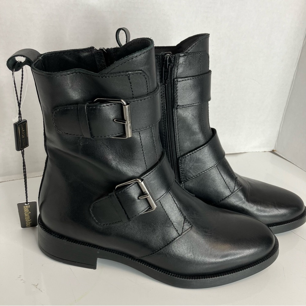 Emanuele Castro Black genuineitaly leather boots size 7 USA eur size 37
